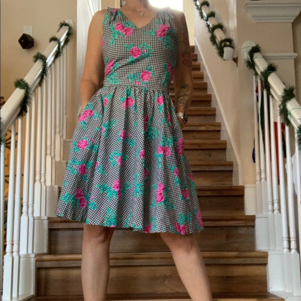 Vintage Accentuette Checkered Floral Sundress Med